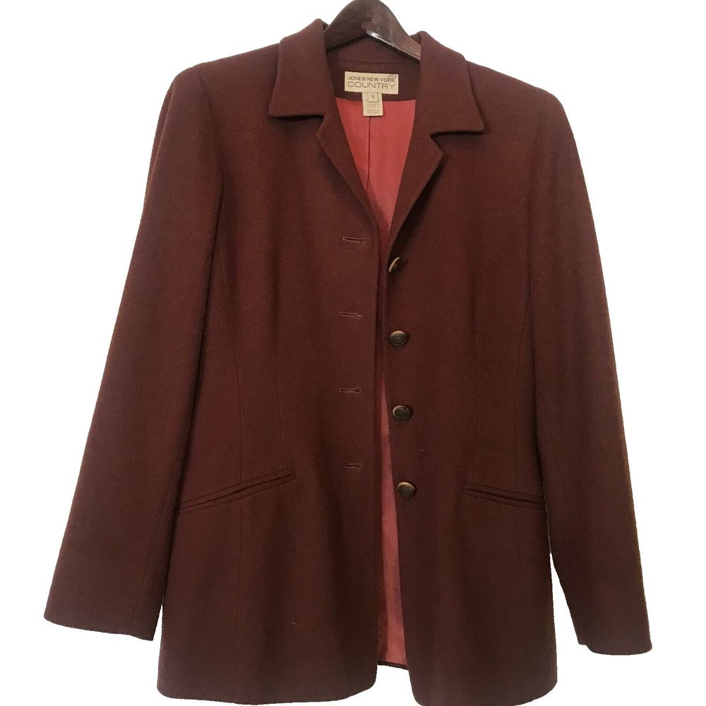 Vintage Jacket Skirt Suit Set Jones New York Country Brown Wool Angora Cashmere